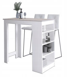 Akord Furniture Factory - 115 cm-es Fehér / Sonoma Tölgy Bárasztal Hozzáillő Hokerhez, Modern 4 Személyes Design, Összeszerelhető Bútorokkal, ABS Élzárással, Praktikus 4 Polccal