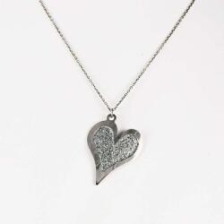  Ezüst Ródium Bevonatú Nyaklánc - Csillámos Szív Medállal - 42-46 cm