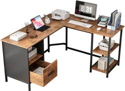 Fodym Sarok Számítógépasztal Rusztikus, nagy Vintage, Ipari stílus, Sötétbarna