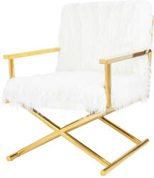  KARE Mr. Fluffy Fotel - Fehér Műszőrme, Arany Váz (KHM-82669)