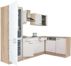 Leziter Yorki 280 sarok konyhablokk sonoma tölgy korpusz, selyemfényű fehér fronttal alulagyasztós hűtős szekrénnyel (LS280STFH-AF)