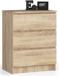 AKORD Furniture Factory - CLP Álló Komód K60-3 Fiokos, Sonoma Tölgy, Laminált Lemez, ABS Élzárás, 60x77x40 cm, Matt Felület, Összeszerelés Szükséges