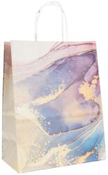  Márványmintás dísztasak, ajándéktáska, lila, 27 x 21 x 11 cm