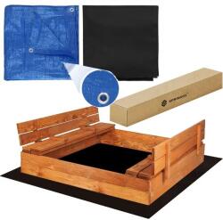 SPRINGOS impregnált fa Homokozó 120x120cm, paddal és árnyékoló tetővel - Barna (SB120SET)