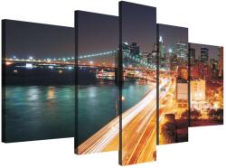  New York City Éjszakai Panoráma - 5 Részes Vászonkép - 100x170 cm