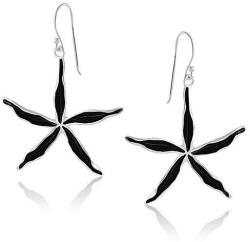  Ezüst Fekete Virág Fülbevaló - Ródium Bevonattal