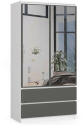 AKORD Fehér-Szürke Modern S90 2D 2F Gardróbszekrény 90x180x51cm Tükrös Ajtós Függőlegesen Bútorlapból Összeszerelhető (2289)