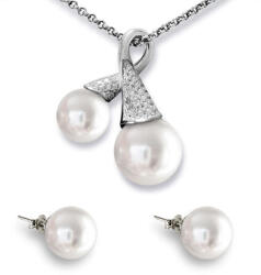 Swarovski Kristályos Fehér Gyöngy Ékszerszett - Ezüst - 8-10mm