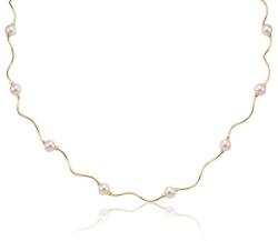  Ezüst Hullámos Nyaklánc Arannyal és Gyöngyökkel - Állítható