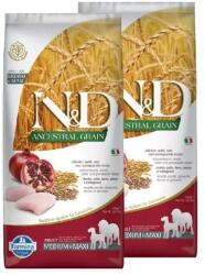 N&D N& D Dog Ancestral Grain csirke, tönköly, zab & gránátalma adult medium & maxi 2x12kg