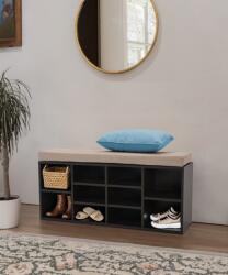 Praktiker Praktiker 103x48x30cm fekete cipőtároló pad bézs párnával