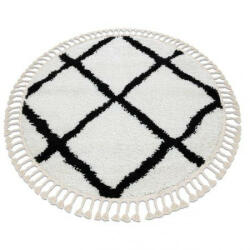 Berber Shaggy Szőnyeg - Fehér-Fekete Rombusz - 160 cm Kör