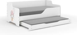  LILU pat pentru copii cu front laminat 160x80cm cu saltea și spațiu de depozitare lenjerie de pat extensibil cu saltea de 140x70 cm - fată cu pălărie și balon