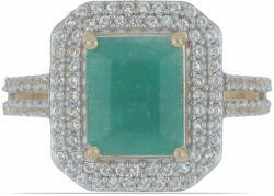  Arannyal Bevont Ezüst Gyűrű Brazil Smaragddal és Fehér Topázzal, Y47537/57
