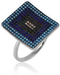  Ezüst Mozaik Gyűrű - Kék Cirkónia - 58-as méret