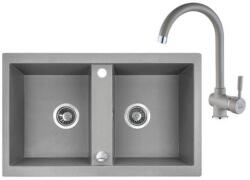 Laveo BARBADOS fekete kétmedencés szett dugókiemelős helytakarékos szifonnal (SRBA_520T)