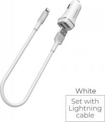 BOROFONE Autós töltő Borofone 2x USB + Lightning kábel Fehér (BFO-BZ2-L-W) (BFO-BZ2-L-W)