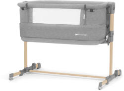 KinderKraft Neste Grow Állítható Magasságú Babaágy Light Grey Full Wood - Melléhelyezhető Kiságy Újszülötteknek, Lélegző Hálófallal és Fa Vázas Kivitelben