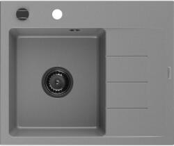 Mexen Ben, 1 kamrás gránit mosogató 600x500x190 mm, bal + fekete szifon, szürke, 6522605000-71-B (6522605000-71-B)