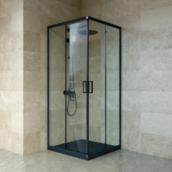 Welland SQ-8080 zuhanykabin elhúzható ajtóval - 80 x 80 cm - fekete profil