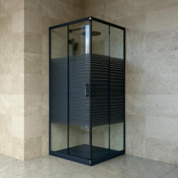 Welland SQ-8080 zuhanykabin elhúzható ajtóval - 80 x 80 cm - fekete profil / dekorbetét