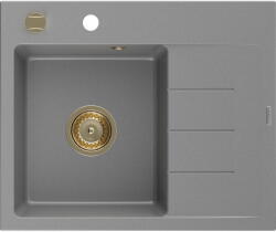 Mexen Ben, 1 kamrás gránit mosogató 600x500x190 mm, bal + arany szifon, szürke, 6522605000-71-G (6522605000-71-G)