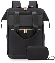 Dollcini Női Laptop Hátizsák - Vízálló Utazóhátizsák, USB Porttal, 2 Részes - fekete (546361)