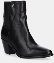 Tommy Hilfiger bőr bokacsizma WESTERN MID HEEL LEATHER CHELSEA fekete, magassarkú, FW0FW08890 - fekete Női 41