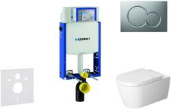 Geberit Kombifix - Fali WC modul nyomógombbal Sigma01, matt króm + Duravit ME by Starck - WC és ülőke, perem nélküli, SoftClose 110.302. 00.5 NM3 (110.302.00.5 NM3)