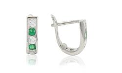 Ezüst baba és gyermek fülbevaló franciakapcsos zöld és fehér kövekkel
