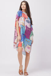SHOPIKA Rochie de plaja tip poncho din matase cu imprimeu pisici multicolore Talie unica