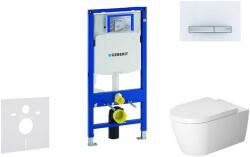 Geberit Duofix - Fali WC modul nyomógombbal Sigma50, alpesi fehér + Duravit ME by Starck - WC és ülőkéje, perem nélküli, SoftClose 111.300. 00.5 NM8 (111.300.00.5 NM8)