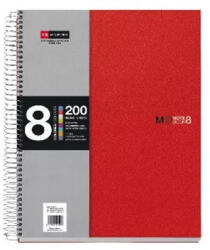 Spirálfüzet MIQUELRIUS 200 lap, színregiszteres, 8 részes, A/4-es vonalas, piros