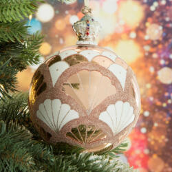  Art deco stílusú üveg gömb korona dísszel Arany 12 cm (429493)