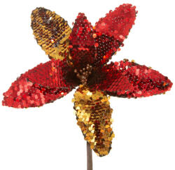  flitteres karácsonyi virág Piros/arany 20 cm (370600)