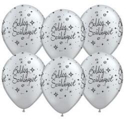 Qualatex Szülinapi latex lufi 11" 28cm 6db Boldog szülinapot! , ezüst, q20710rp (LUFI922274)