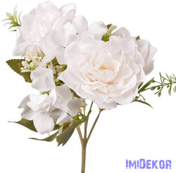  Rózsa-Hortenzia 5 ágú selyem csokor 30cm - Fehér