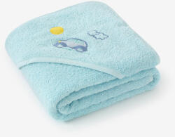 Goldea gyermek frottír fördőlepedő csuklyás - kék autócska 100 x 100 cm