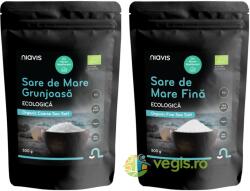 NIAVIS Pachet Sare de Mare Grunjoasa Ecologica/Bio 500g + Sare de Mare Fina Ecologica/Bio 500g