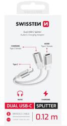 SWISSTEN ADAPTATOR AUDIO ÎNCĂRCARE ELVETIAN TEXTIL USB-C (mascul) / 2x USB-C (femă) 0, 12 M ALB (73502305)
