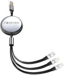Forever Cablu Incarcare USB-A - Lightning / 2 x USB-C Forever 3in1, 100W, 1.2m, Negru/Argintiu