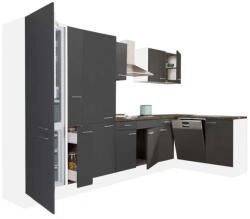 Leziter Yorki 370 sarok konyhablokk fehér korpusz, selyemfényű antracit fronttal polcos szekrénnyel és alulfagyasztós hűtős szekrénnyel (LS370FHAN-PSZ-AF)