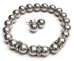 Swarovski Kristály Szett - Karkötő és Fülbevaló - Világos Szürke - 8 mm