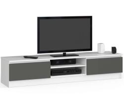 AKORD - CLP Stílusú Fehér/Szürke Laminált TV-Komód 160 cm, 2 Ajtós, Matt Befejezésű, ABS Szegéllyel, Összeszerelést Igényel, Ideális Modern Otthonokba (2106)