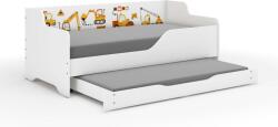  LILU pat pentru copii cu laterale laminate 160x80cm cu saltea și spațiu de depozitare lenjerie de pat extensibil, cu saltea de 140x70 cm - șantier