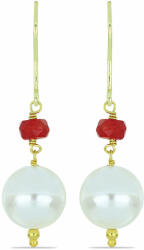  Arannyal Bevont Ezüst Fülbevaló Fehér Édesvízi Tenyésztett Gyönggyel és Madagaszkári Rubinnal, Y59641