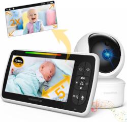  Babafigyelő VisionHub, video-audio kamerával, vezeték nélküli, 5 hüvelykes színes LCD-képernyő, hőmérséklet-figyelés, forgatható, altatódalok, interakció a babával, éjszakai látás