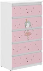  Ifjúsági 5 fiókos Komód, Hercegnős, fehér, rózsaszín