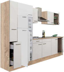 Leziter Yorki 300 konyhablokk sonoma tölgy korpusz, selyemfényű fehér fronttal felülfagyasztós hűtős szekrénnyel (L300STFH-FF)