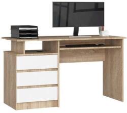 AKORD - CLP íróasztal, 135 cm, sonoma tölgy/fehér, 3 fiókos, 2 polcos, laminált forgácslemez, ABS élzárás, matt kivitel, önszerelhető, kihúzható billentyűzettartóval (IP0PBIUSON002)